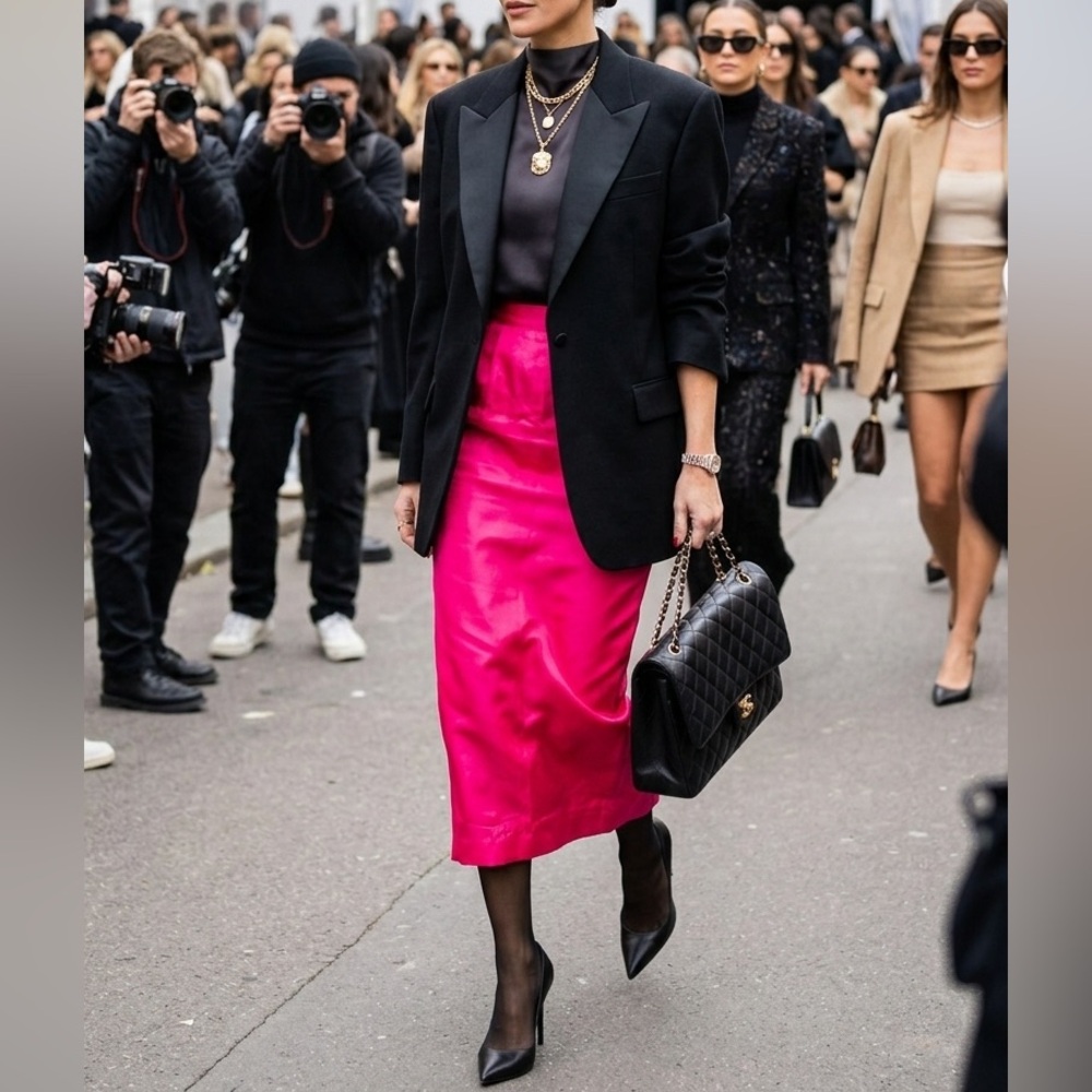 Vintage made in USA Chic midi fuchsia Pink Skirt